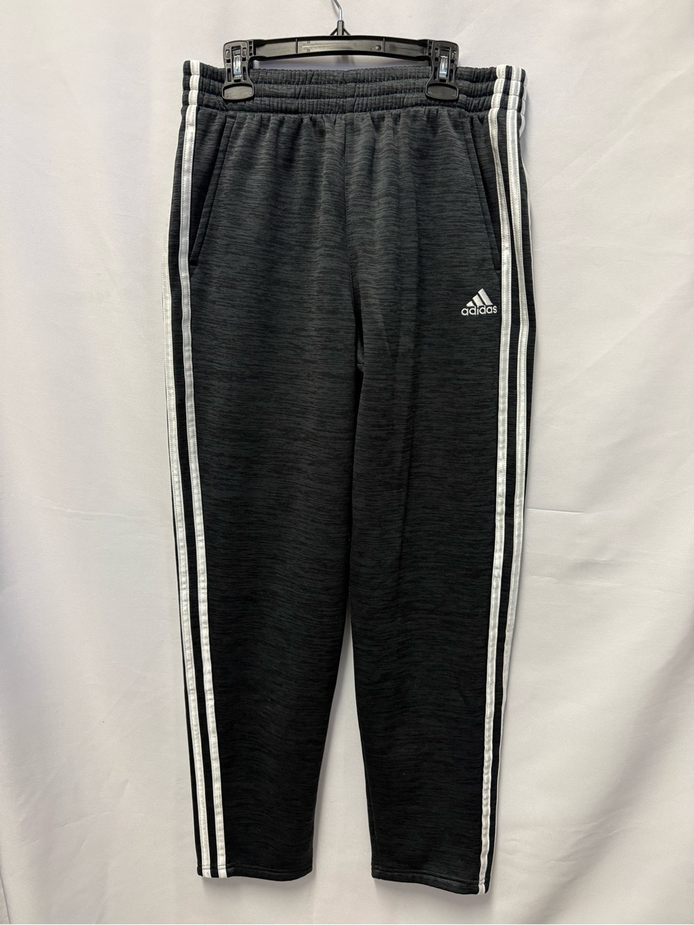 adidas charcoal sweat pants with White Side Stripes